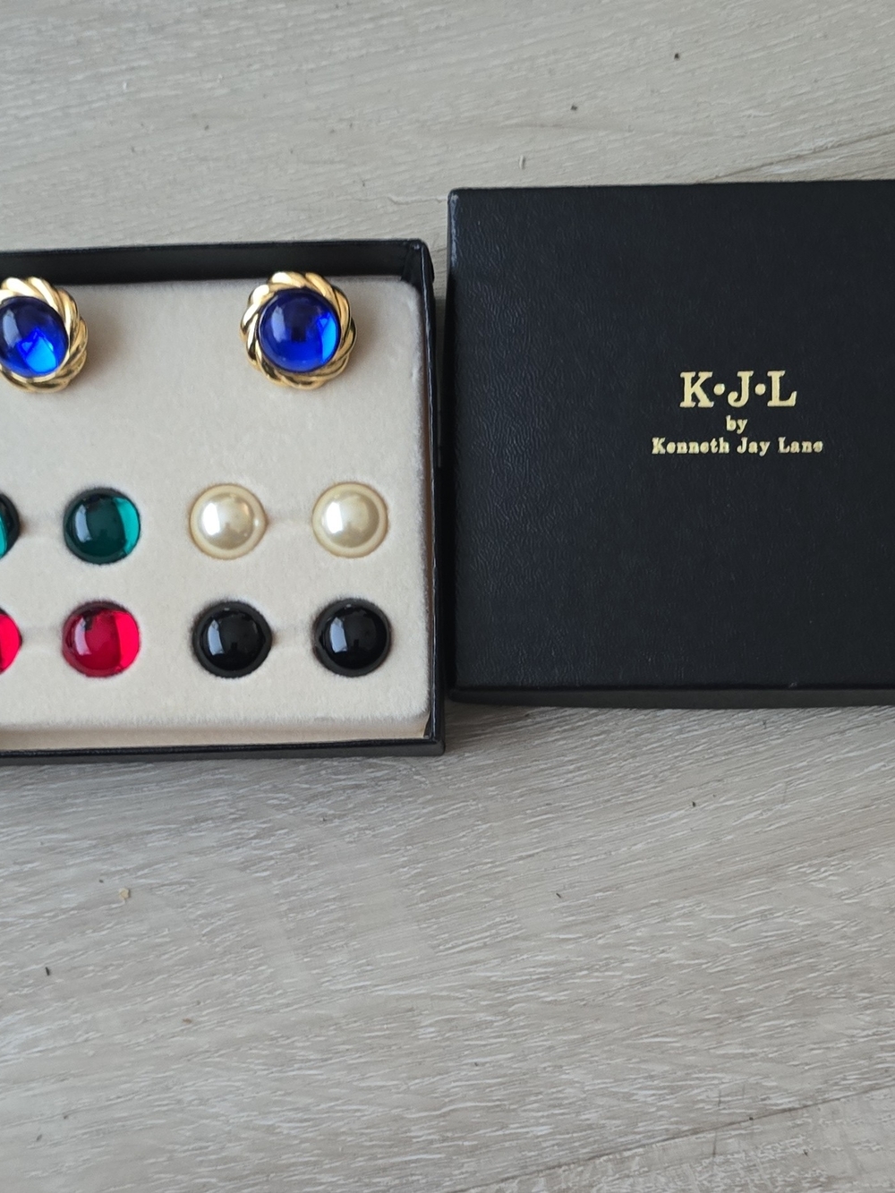 Kenneth Jay Lane Gold-Tone Set with Blue, Green, Red, Black and Pearl Studs